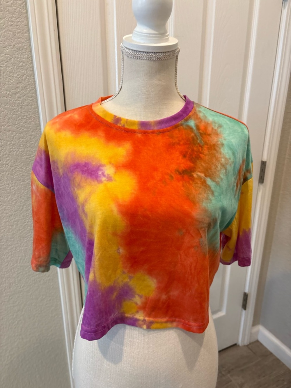 Tie-Dye Crop Tee in Orange, Purple & Turquoise